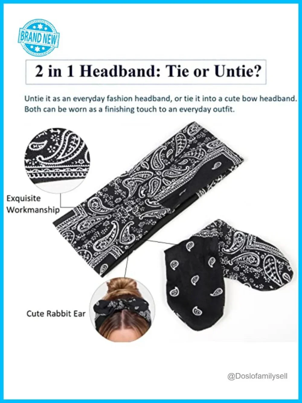 Boho Paisley Print Bow Headbands - Non Slip Wide Headwraps 6 Pack